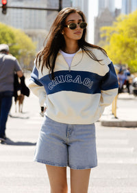 Chicago Color Blocked Quarter Zip Sweatshirt - Ivory & Blue