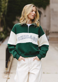 Chicago Color Blocked Quarter Zip Sweatshirt - Hunter Green