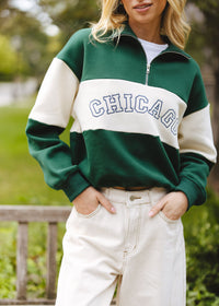 Chicago Color Blocked Quarter Zip Sweatshirt - Hunter Green