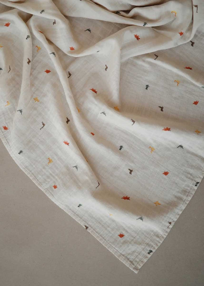 Muslin Swaddle Blanket Organic Cotton - Dinosaurs