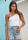 Bailey One Shoulder Ribbed Top - White