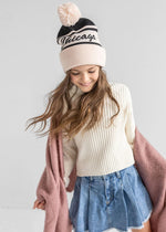 Youth Mad Hatter Chicago Pom Beanie - Black Script