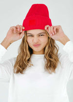 Adult Mad Hatter Ribbed Knit Beanie - Red