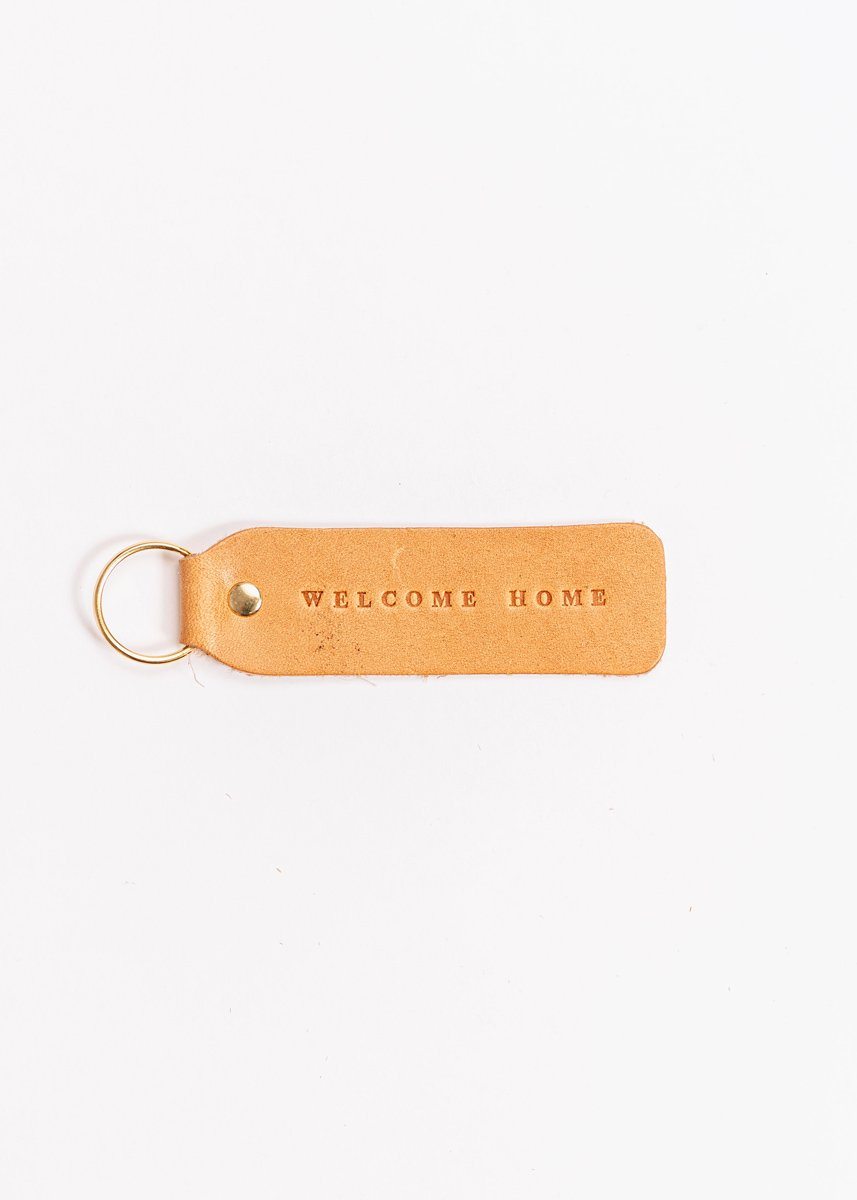 Hand Stamped Leather Keychain - Welcome Home