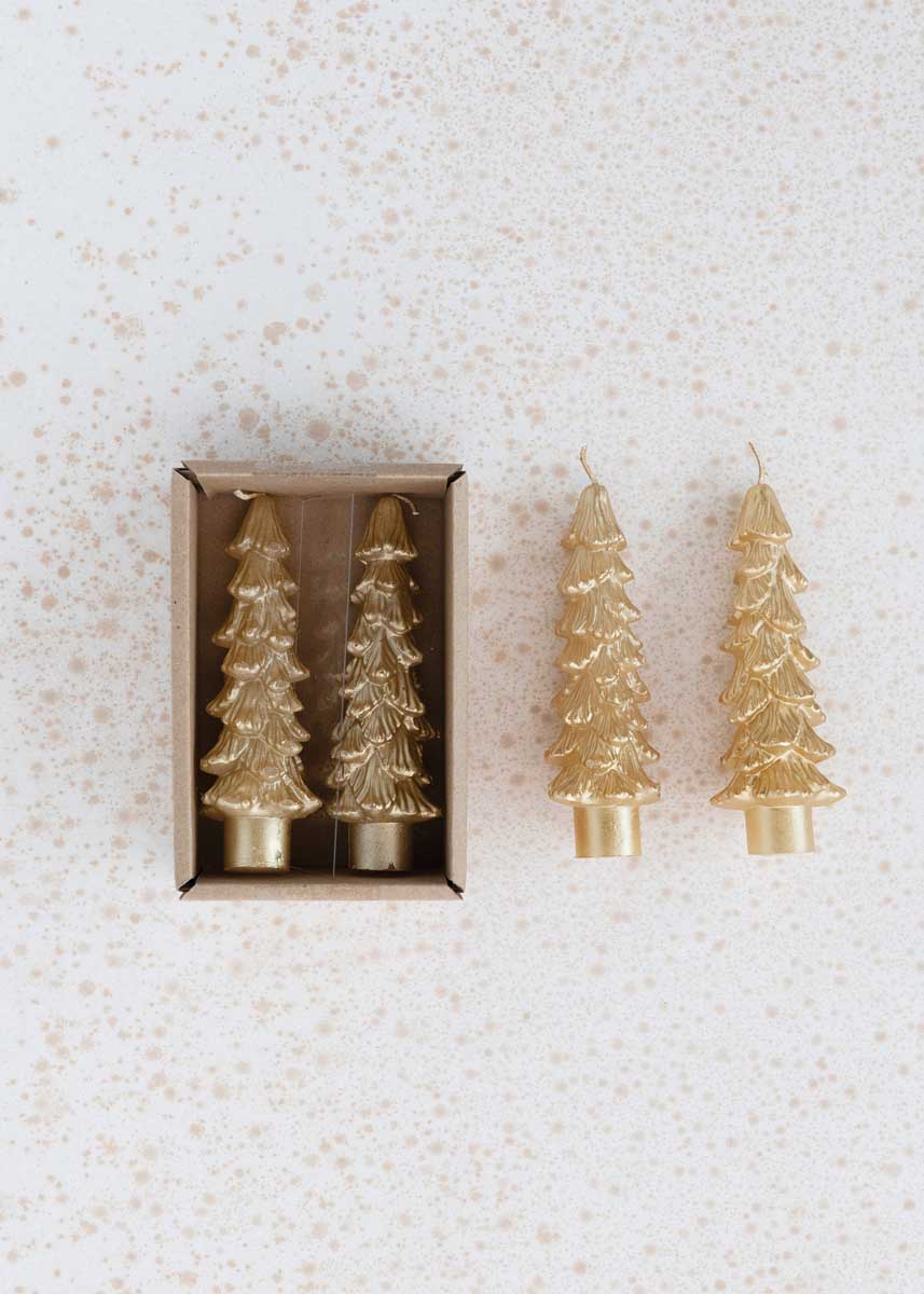 Short Tree Shaped Taper Candles - Gold